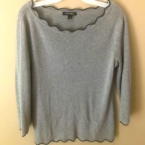 Grey scalloped edge sweater. Size M